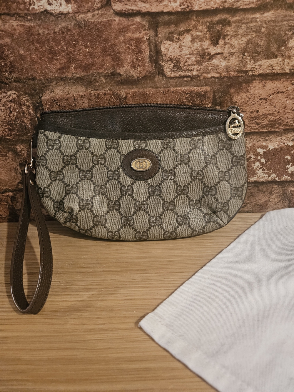 Gucci Brown GG Canvas Wristlet Clutch
